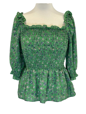 Max Studio green smocked blouse